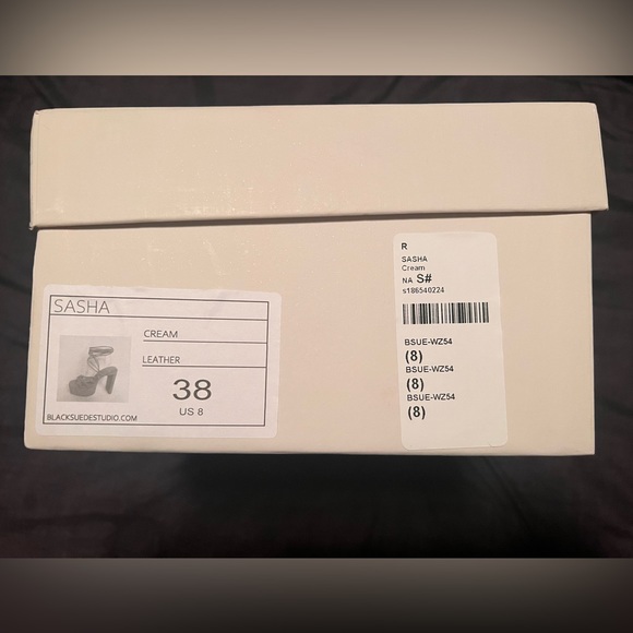 Black Suede Studio White Wrap Around Tie Up Platform Disco Sasha REVOLVE Heels - Picture 7 of 14